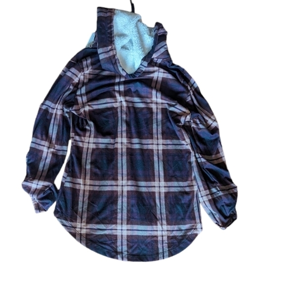 Twilight Vibes Plaid Button Up Grunge  Hoodie Roll Tab sleeve top NWT sz XS - Picture 6 of 11